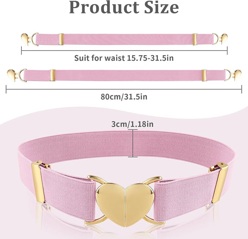 Andibro Heart Elastic Waist Belts for Girls, Adjustable Woven Stretch Belt Fashion Metal Heart Buckle Waistband for Women - Image 5